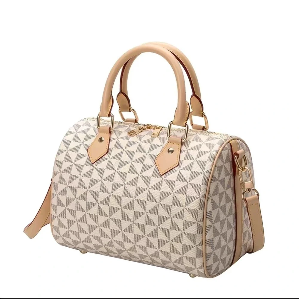 New Tan Beautiful Geometric Boston Bag Crossbody Satchel Handbag Purse Doubl…